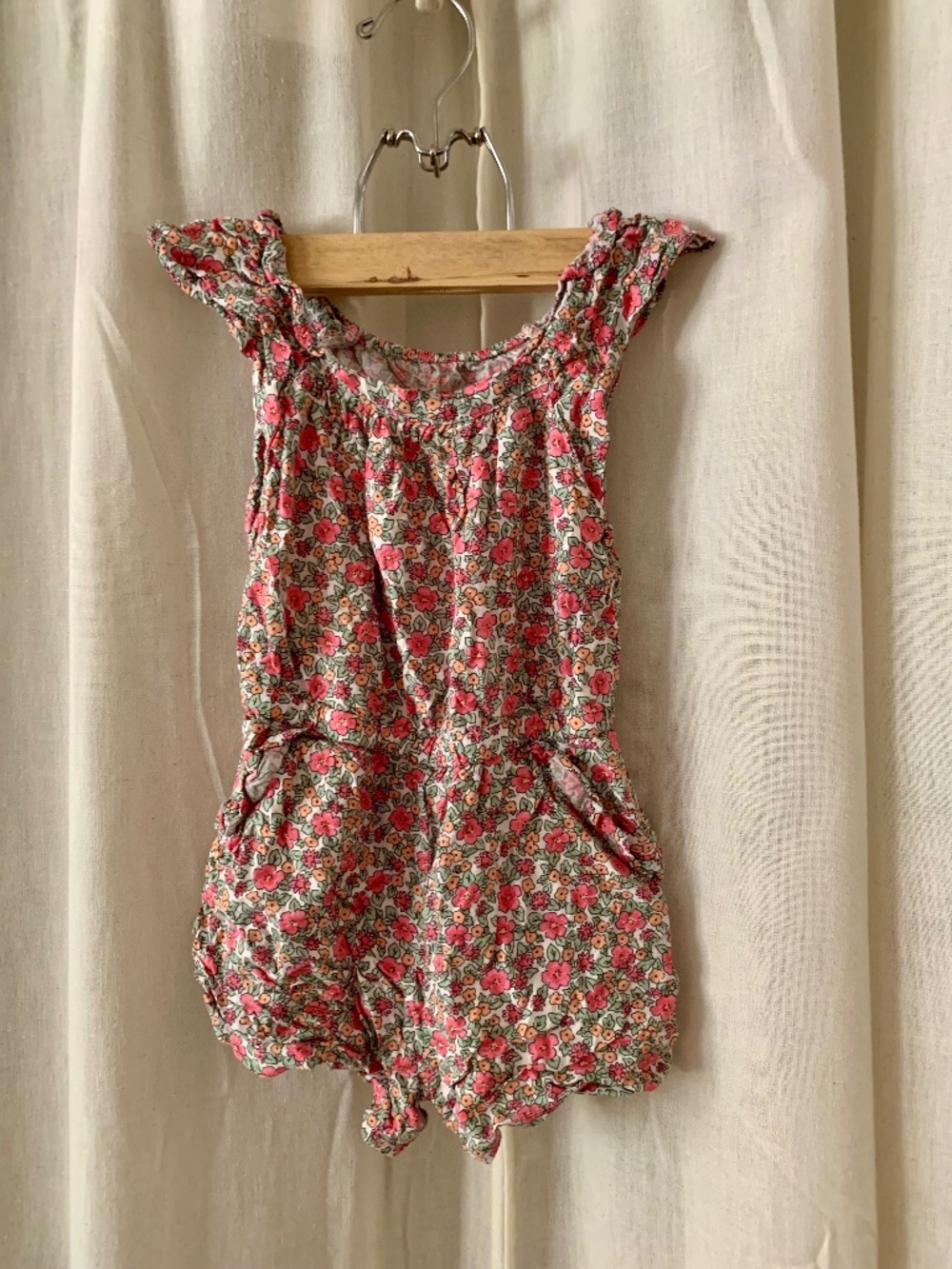 Cat & Jack 3T Pink Floral Ruffle Strap 100% Rayon Romper